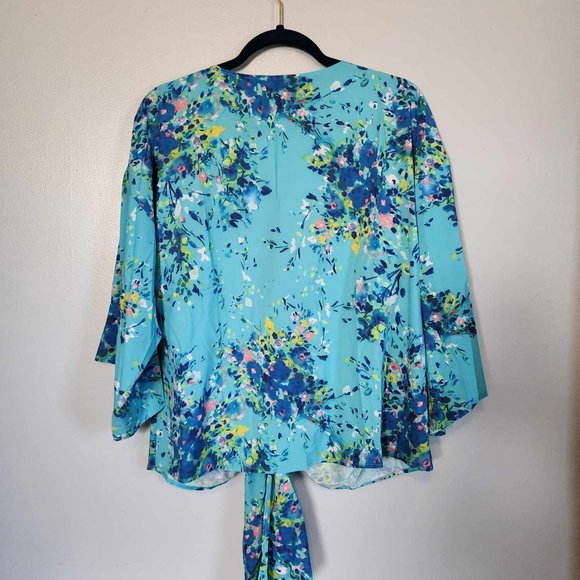 Women Blouse Womens Loose V Neck Floral Print Front Knot Bandage T-Shirt Tops - Picture 4 of 6